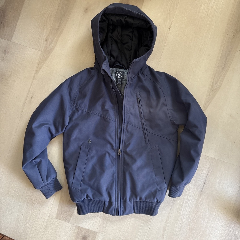 Volcom Youth Navy‎ Blue Hooded Bomber Jacket Size Small